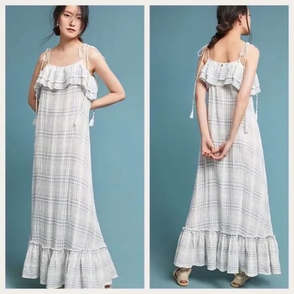 Antik Batik White Plaid Maxi Dress